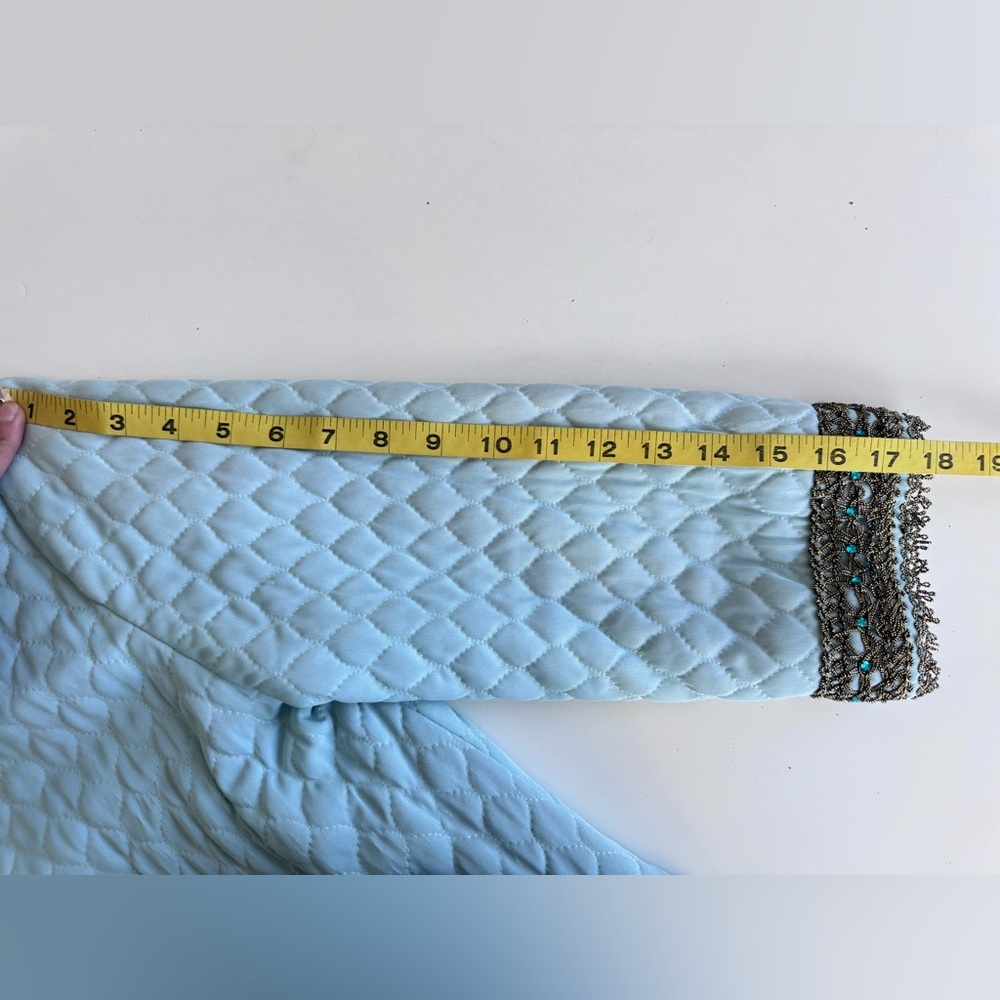 Vintage 70s Flobert Edwardian Baby Blue Bling Quilt Mod Long Robe House Coat - Picture 14 of 16